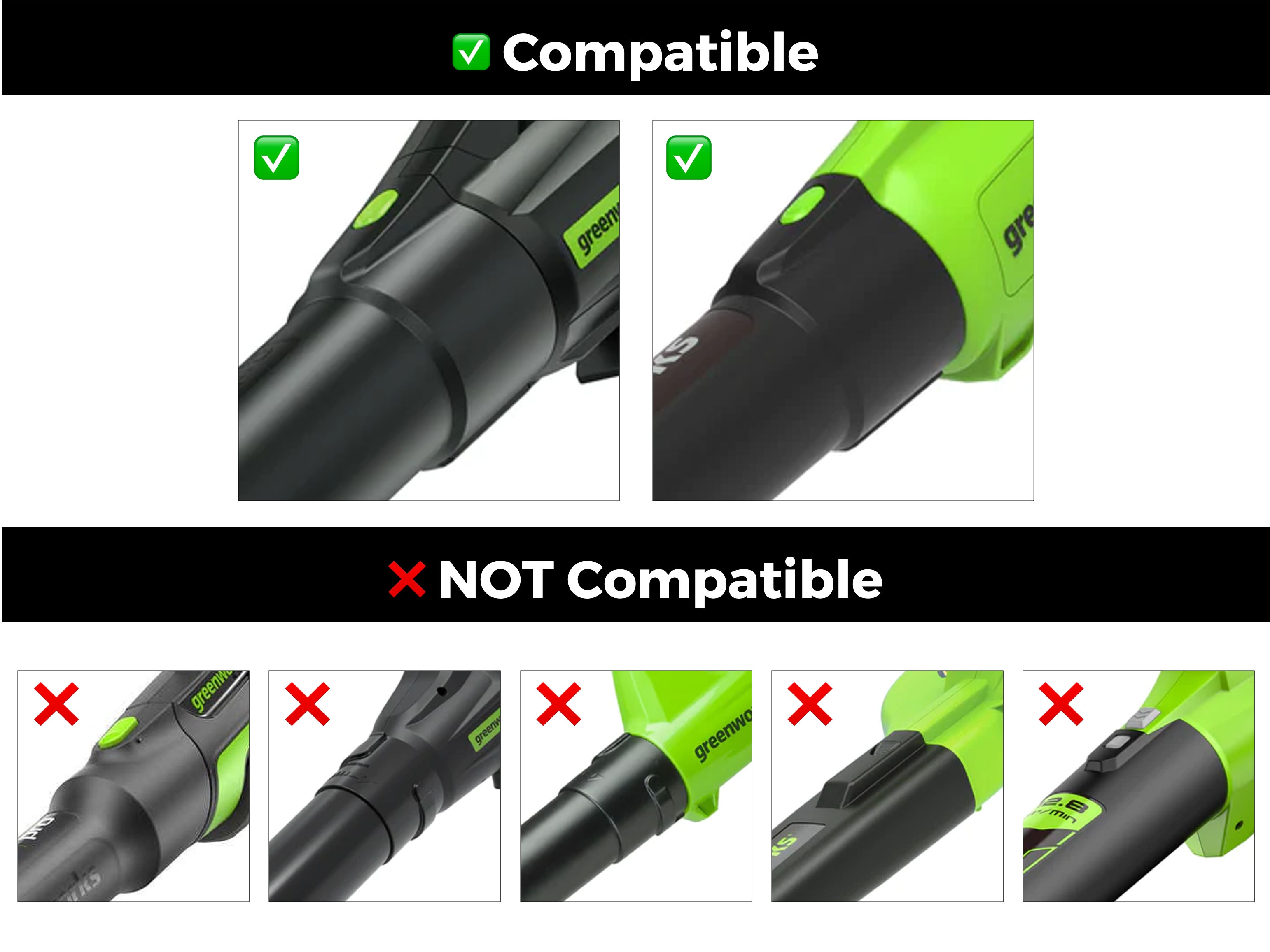 Stubby Nozzle Co. STUBBY® Car Drying Nozzle for Greenworks 760, 730, 700, 610, 585, 550, 515, & 500 CFM Leaf Blowers - detail shot 4