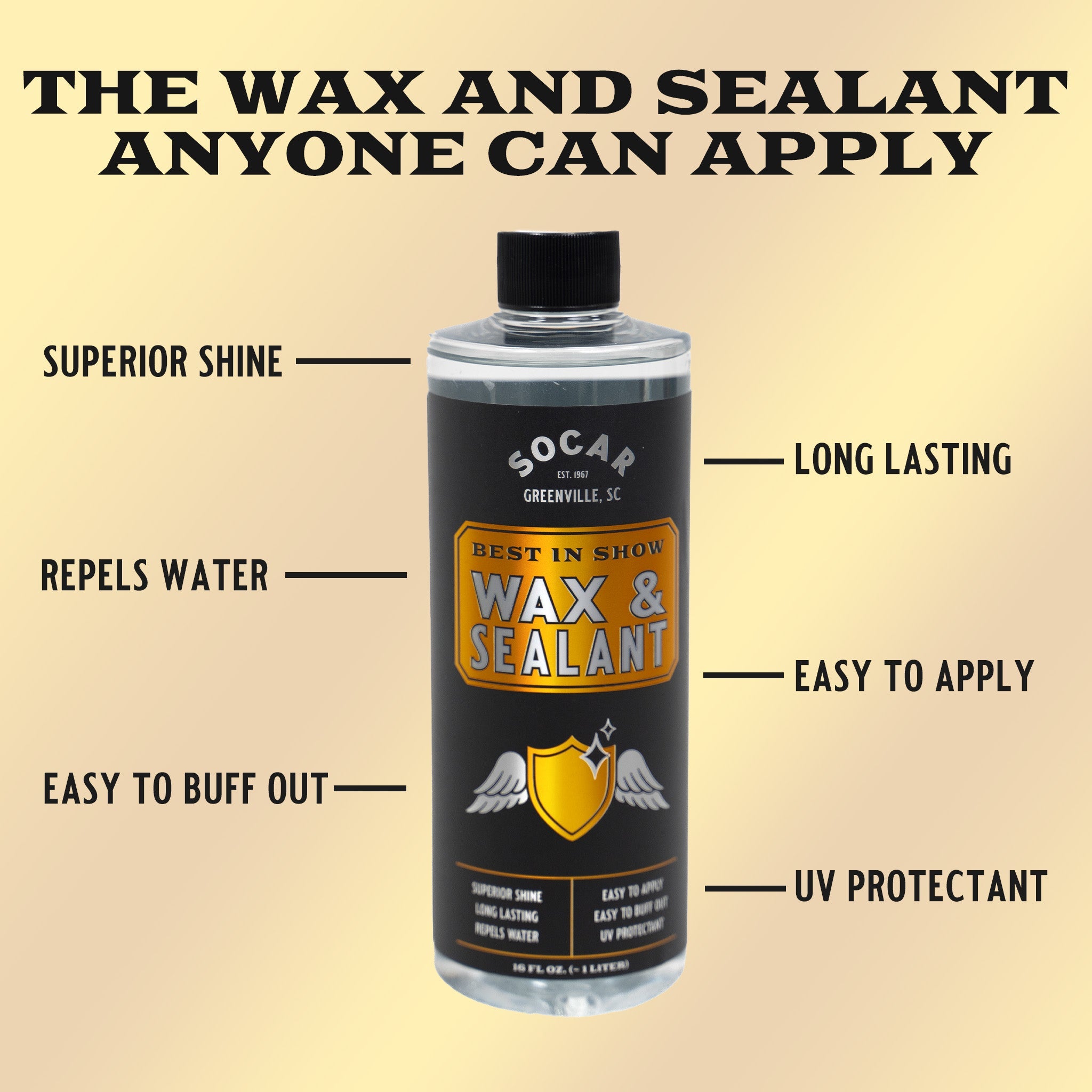 Best in Show Sealant enhances the luster of the paint on your SUV, car, truck, RV, motorcycle, boat, & more. It creates a mirror-like finish, turning heads