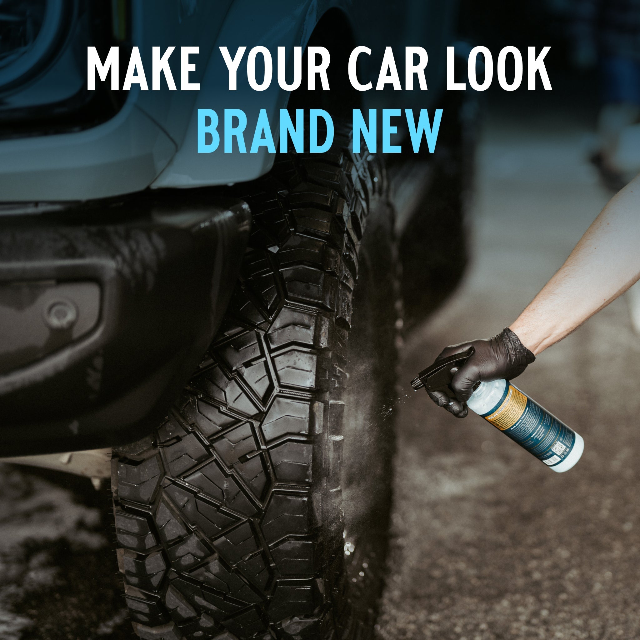 Blue suede tire shine contains a revolutionary formula that goes on blue but dries clear, so you don’t miss a spot. Your tires will shine with a rich black