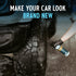Blue suede tire shine contains a revolutionary formula that goes on blue but dries clear, so you don’t miss a spot. Your tires will shine with a rich black