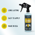 Blue suede tire shine contains a revolutionary formula that goes on blue but dries clear, so you don’t miss a spot. Your tires will shine with a rich black