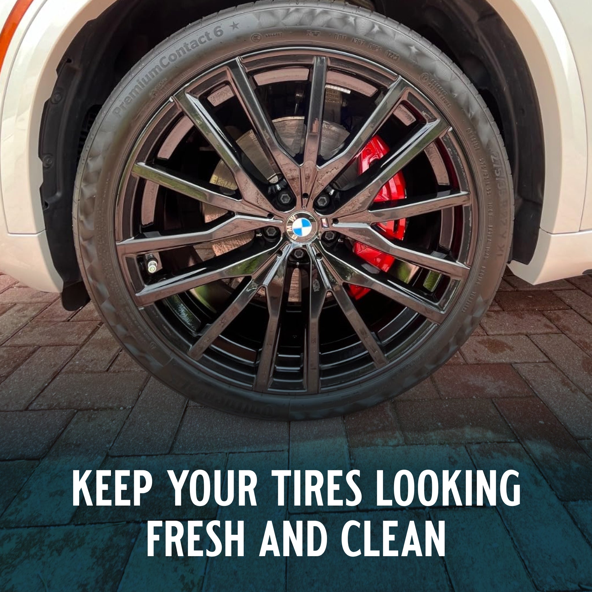 Blue suede tire shine contains a revolutionary formula that goes on blue but dries clear, so you don’t miss a spot. Your tires will shine with a rich black