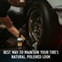 Blue suede tire shine contains a revolutionary formula that goes on blue but dries clear, so you don’t miss a spot. Your tires will shine with a rich black