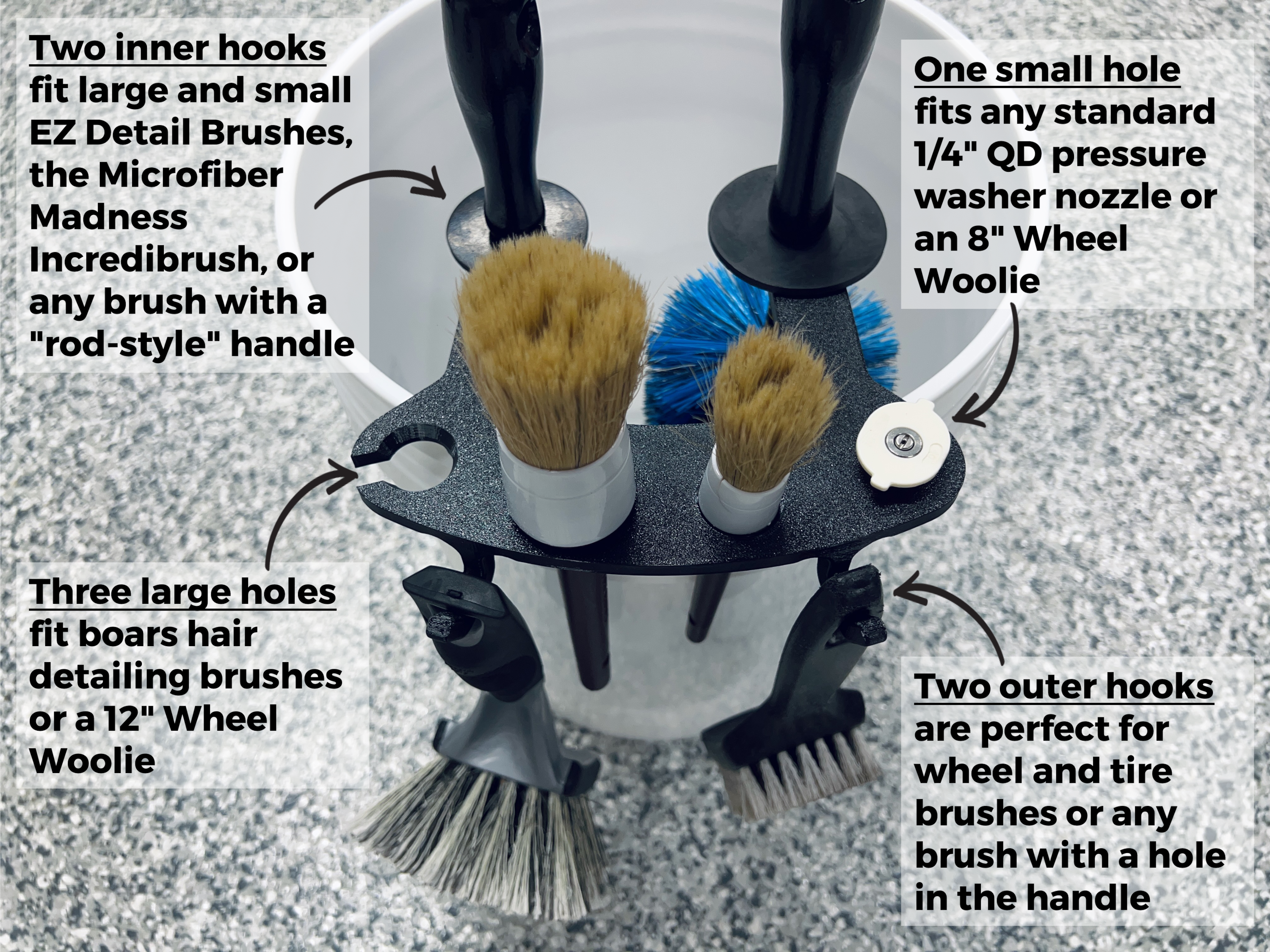 Stubby Nozzle Co. BucketCaddy - Wheel, Tire, & Detailing Brush Organizer for 5-gallon and 6-gallon Car Wash Buckets - detail shot 4