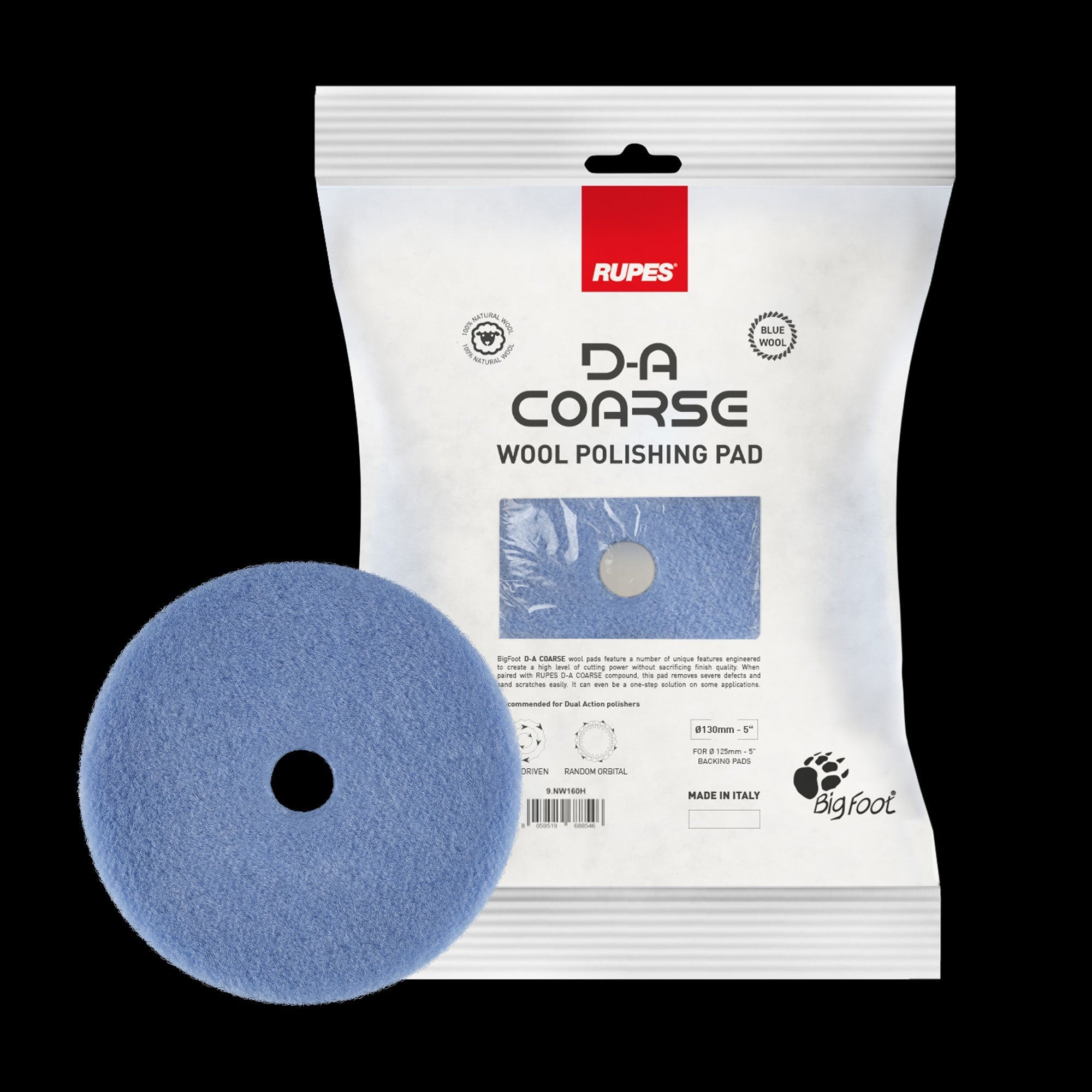 RUPES Blue wool Polishing Pad 160MM D-A Coarse 6' for RUPES paint correction and detailing workflows