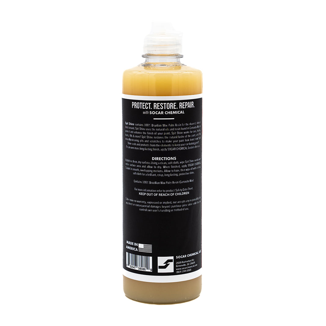 Spit Shine contains 100% Brazilian Wax Palm Resin for the clearest, shiniest finish around.. Spit shine uses the natural oils and resin found in Carnauba Wax