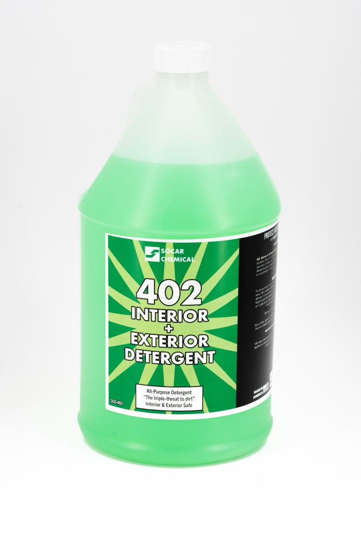 402 Interior + Exterior Detailer is a soapy, all-purpose-cleaner concentrate for automotive interior and exterior use. A multi-purpose detergent with complex