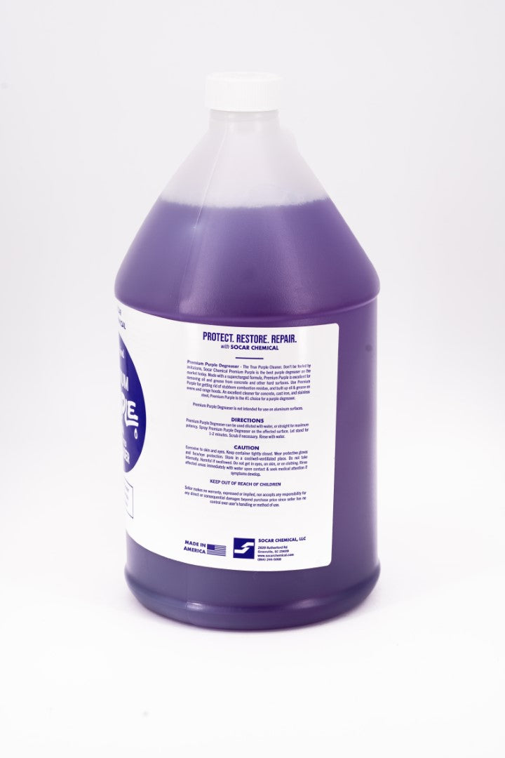 Premium Purple - the true purple cleaner - is a powerful degreaser. Excellent for removing oil from concrete and other hard surfaces. Premium Purple is fast