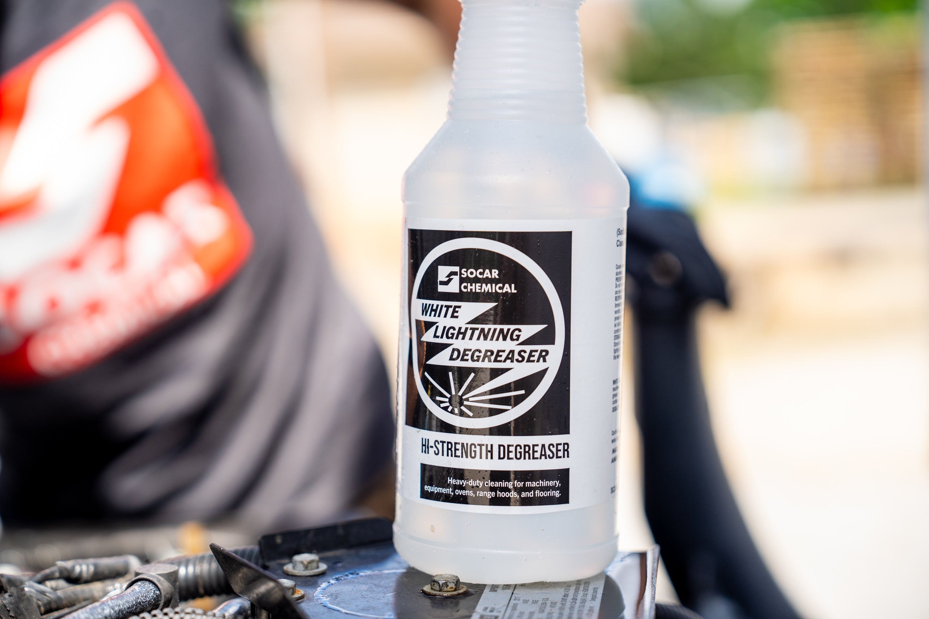 White Lightning Degreaser The most powerful of the SOCAR alkali degreaser formulas. White Lightning blasts its way through heavy grease, dirt, compacted oil