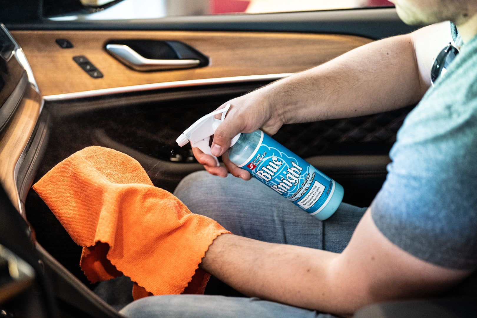 Blue Knight Vinyl, Rubber & Leather Dressing is a spray on/wipe on silicone emulsion that seals, protects, and shines leather, rubber & vinyl surfaces. Our