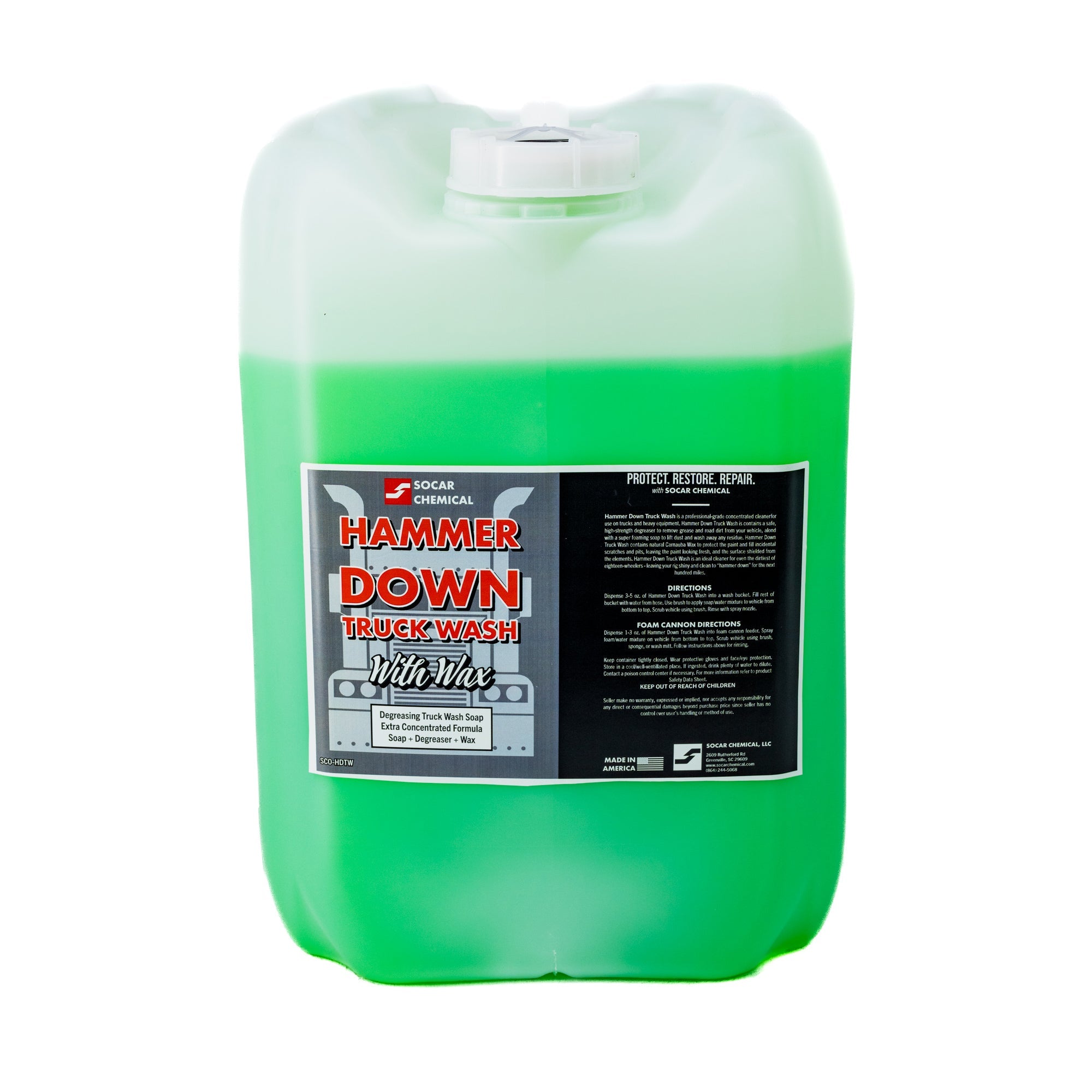 Hammer Down Truck Wash is a professional-grade concentrated cleaner for use on trucks and heavy equipment. Hammer Down Truck Wash is contains a safe