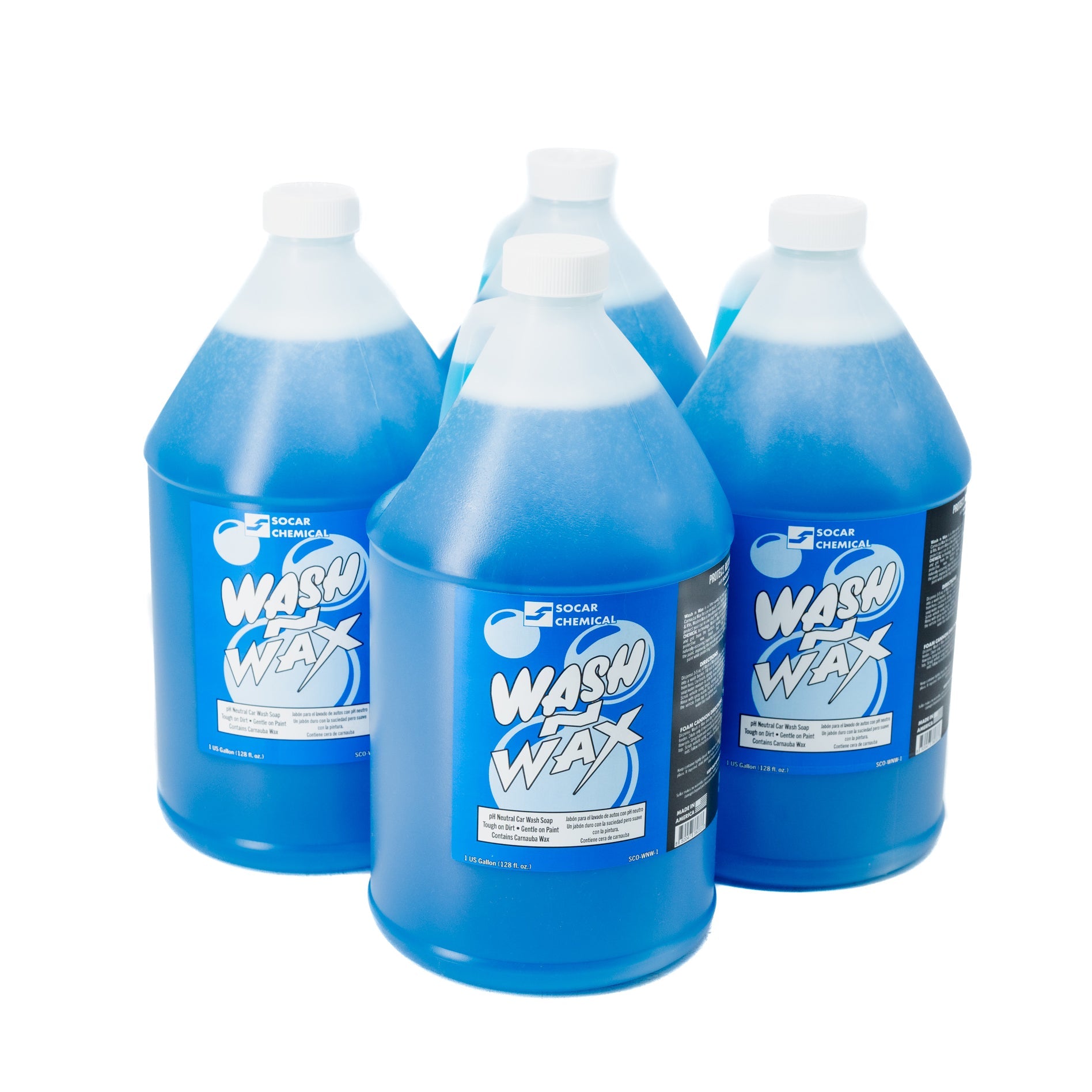 Wash n Wax is a neutral pH detergent with emulsifiers that provide excellent cleaning and rinse ability. Contains Carnauba Wax to repair normally occurring