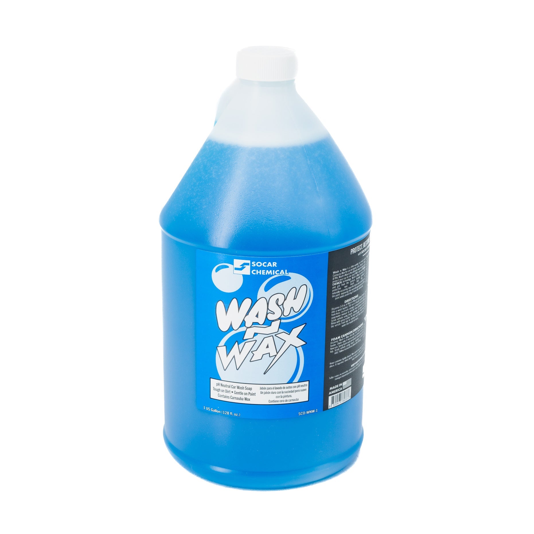 Wash n Wax is a neutral pH detergent with emulsifiers that provide excellent cleaning and rinse ability. Contains Carnauba Wax to repair normally occurring