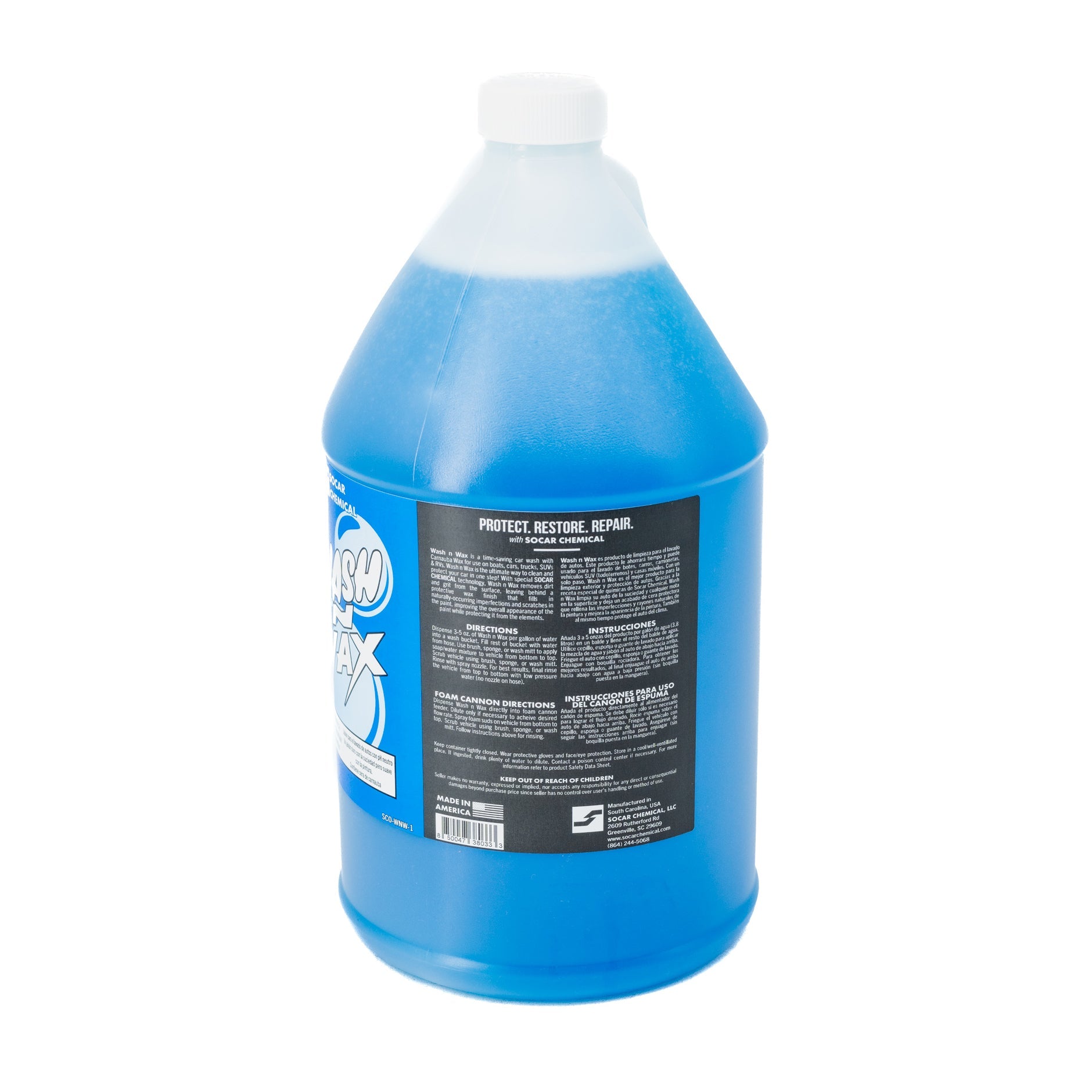 Wash n Wax is a neutral pH detergent with emulsifiers that provide excellent cleaning and rinse ability. Contains Carnauba Wax to repair normally occurring
