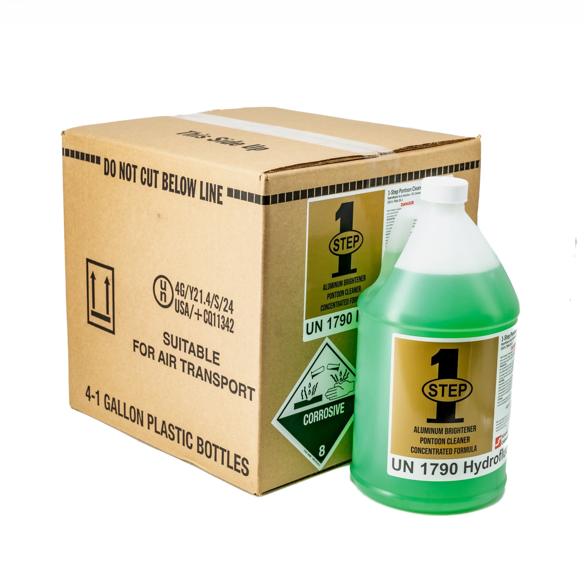 Wampole's 1-Step Pontoon Cleaner is a unique blend of powerful organic acids which have been inhibited and formulated to penetrate oily surfaces, brighten