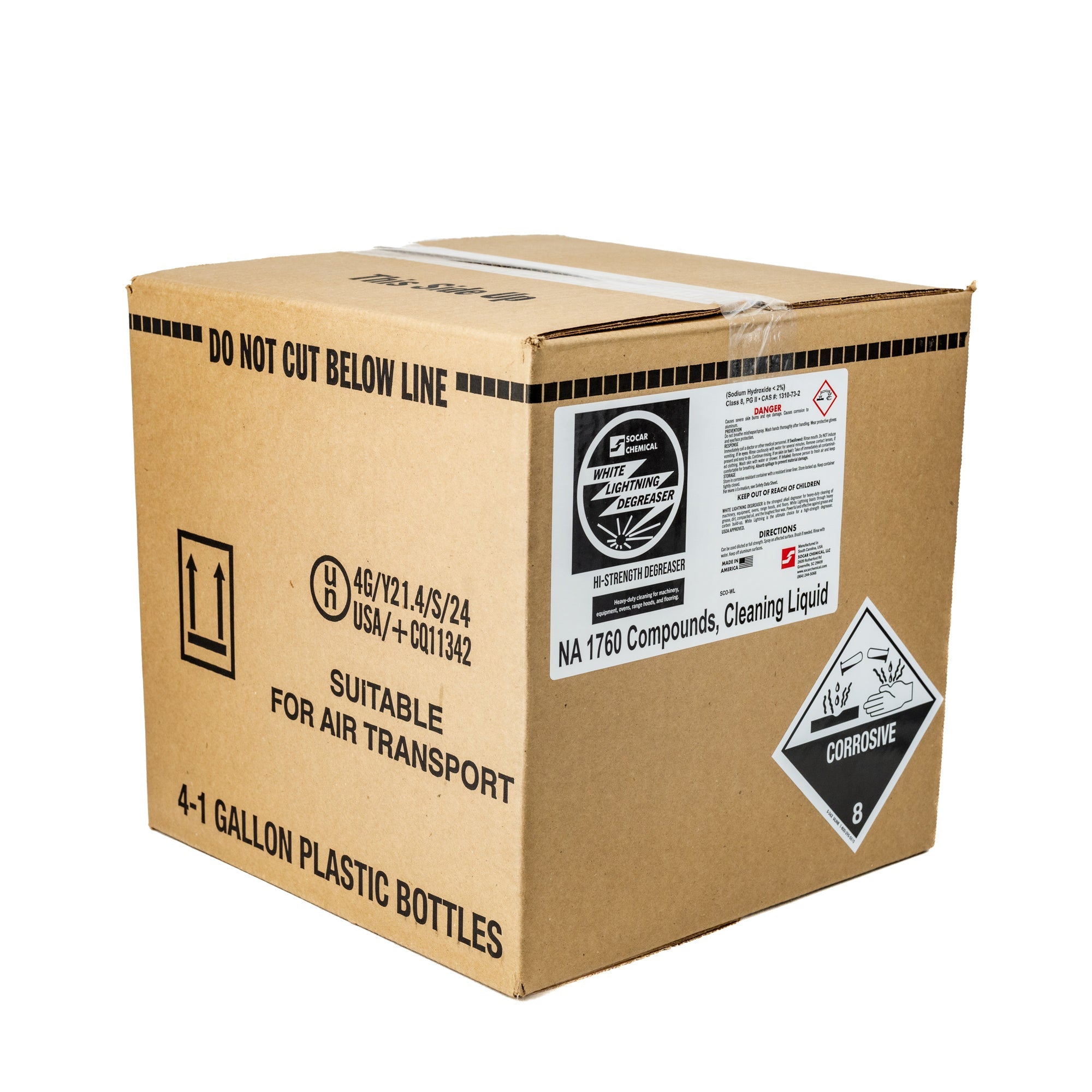 White Lightning Degreaser The most powerful of the SOCAR alkali degreaser formulas. White Lightning blasts its way through heavy grease, dirt, compacted oil