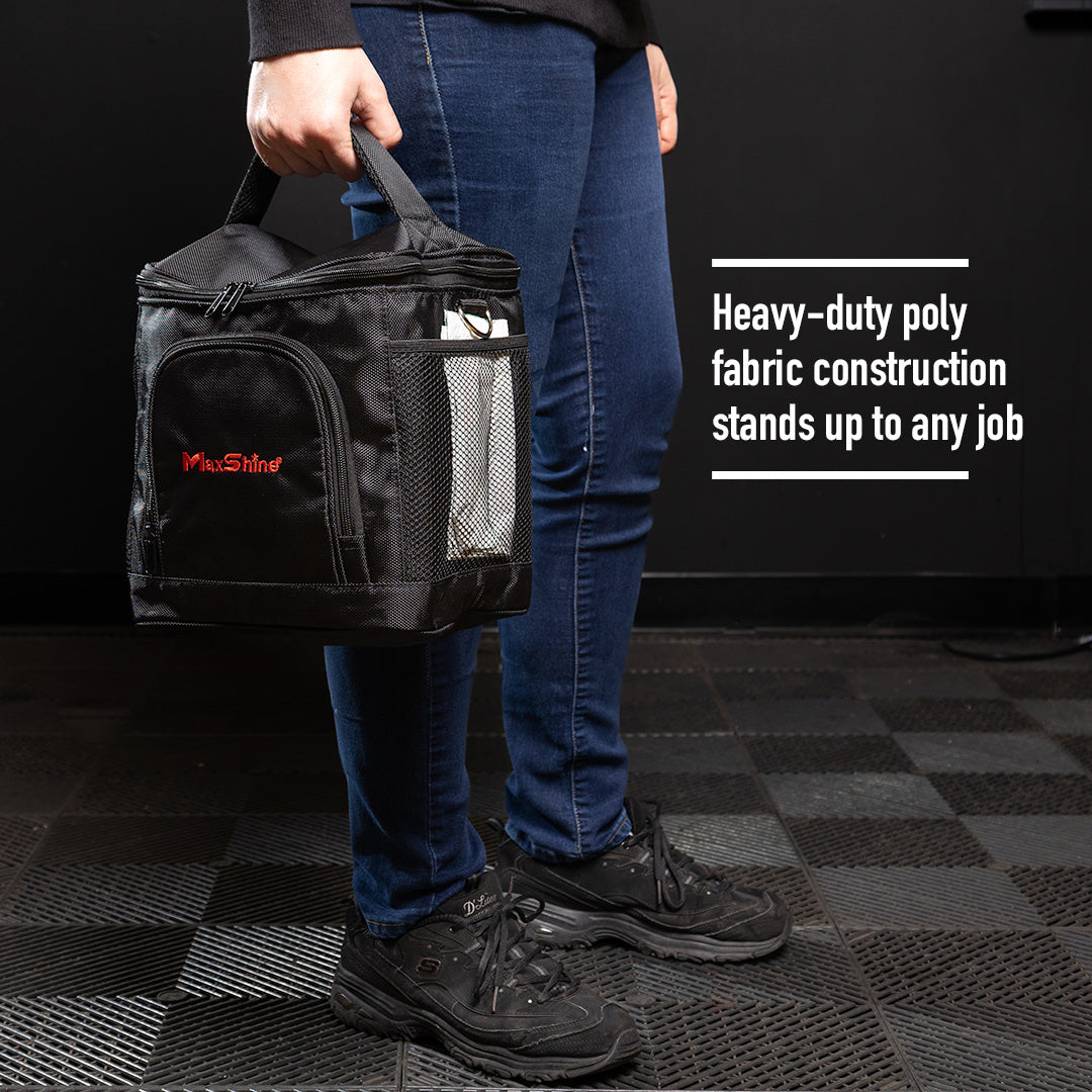Cooler-Lined Detailing Tool Bag This heavy-duty detailing tool bag is perfect for storing all your car detailing supplies, including chemicals, brushes, and