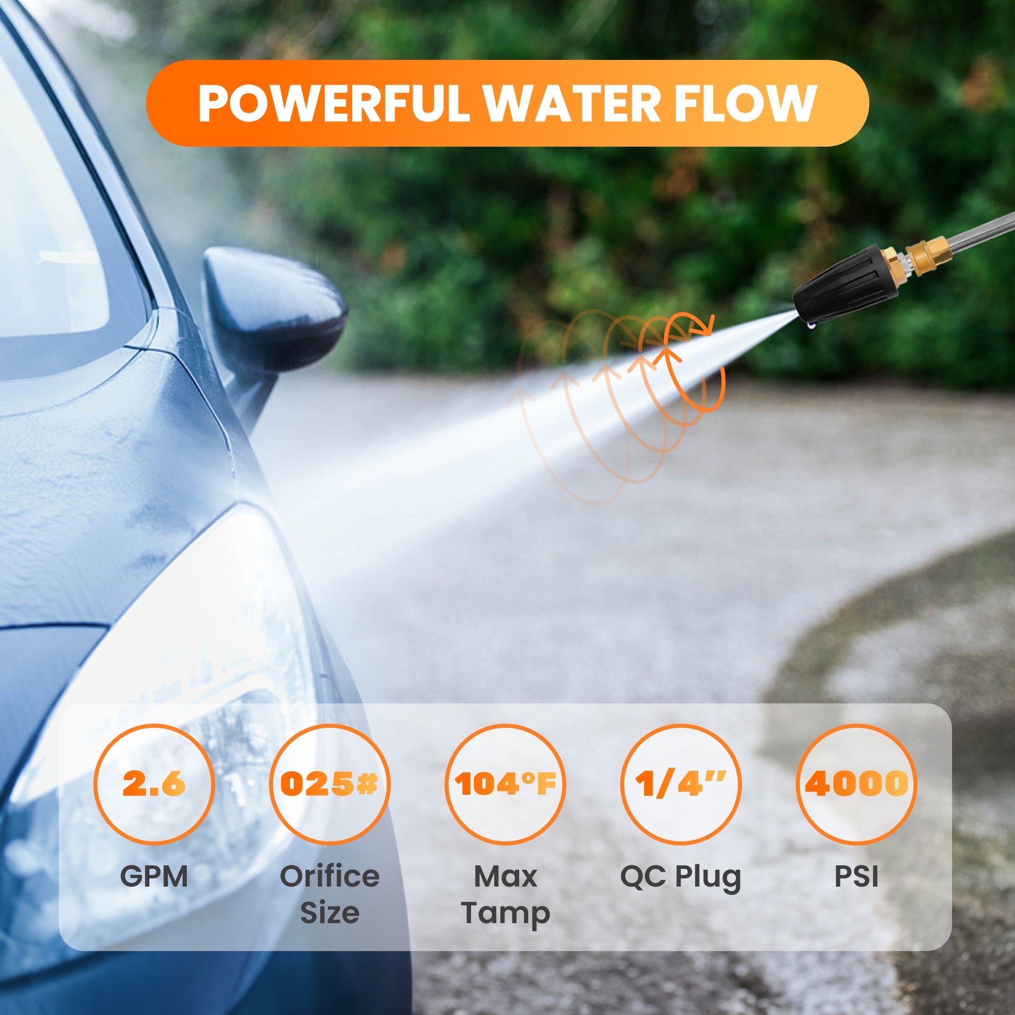Giraffe Tools Pressure Washer Turbo Nozzle is made with stainless steel, a wide range of applications. Applicable high-pressure washer gun with 1/4" standard