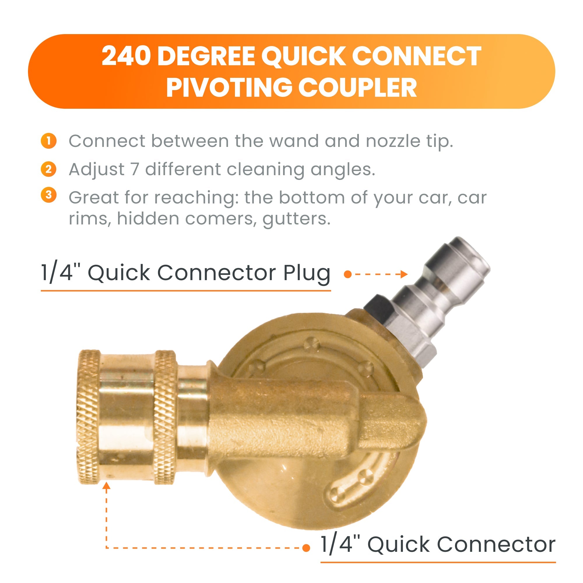 Giraffe Tools Pressure Washer Pivoting Couple, 7 angles, up and down to 120°, safety lock valve.