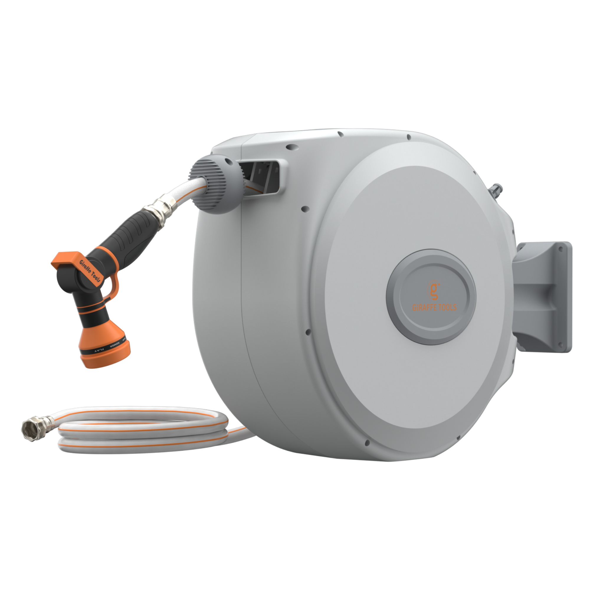 The auto-rewind system, hose locker and 9-mode hose nozzle makes the hose reel more convenient to use.