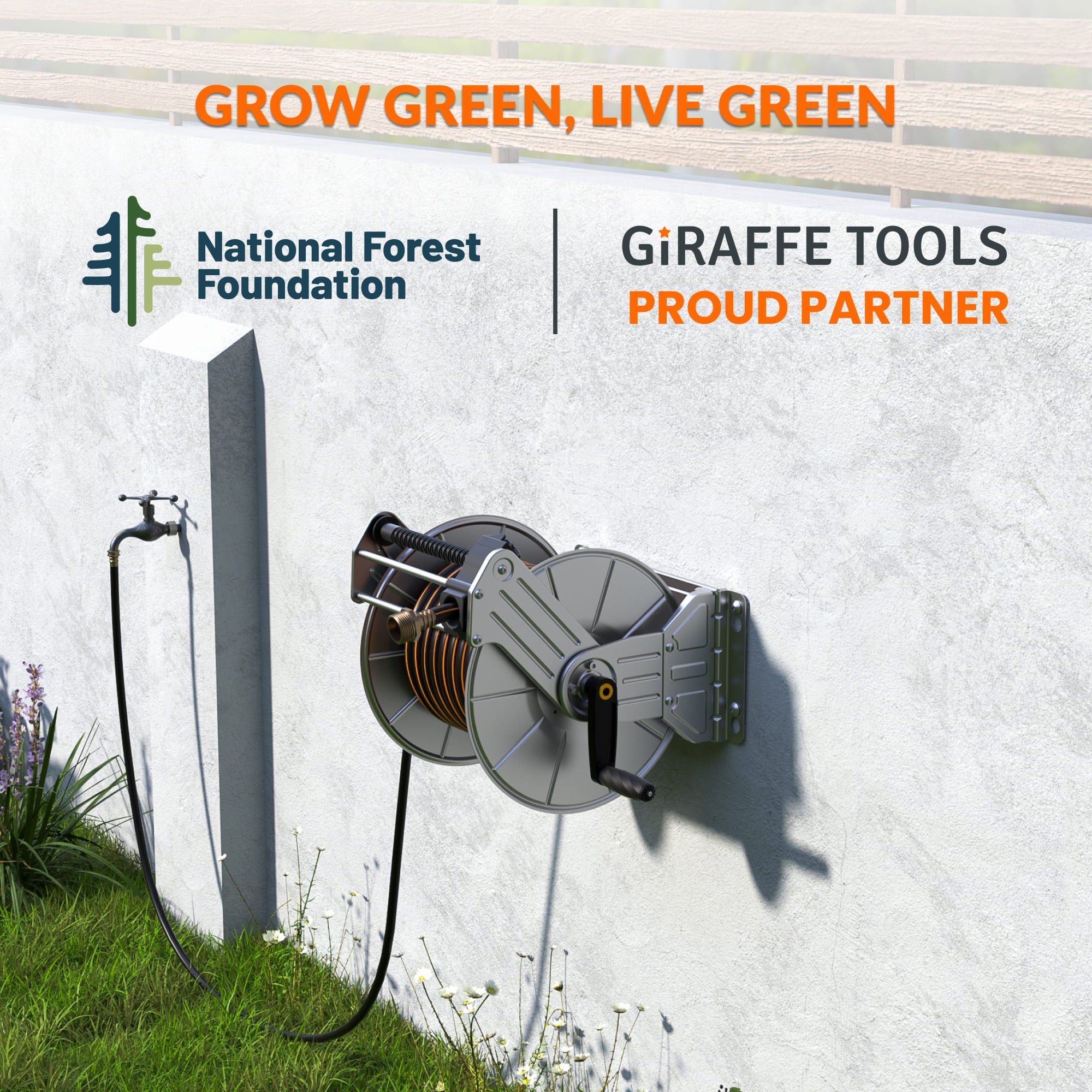 Organize your outdoor space with a 304 stainless steel wall-mounted hose reel from Giraffe Tools. Rust-proof, space-saving design for gardens, garages & patios.