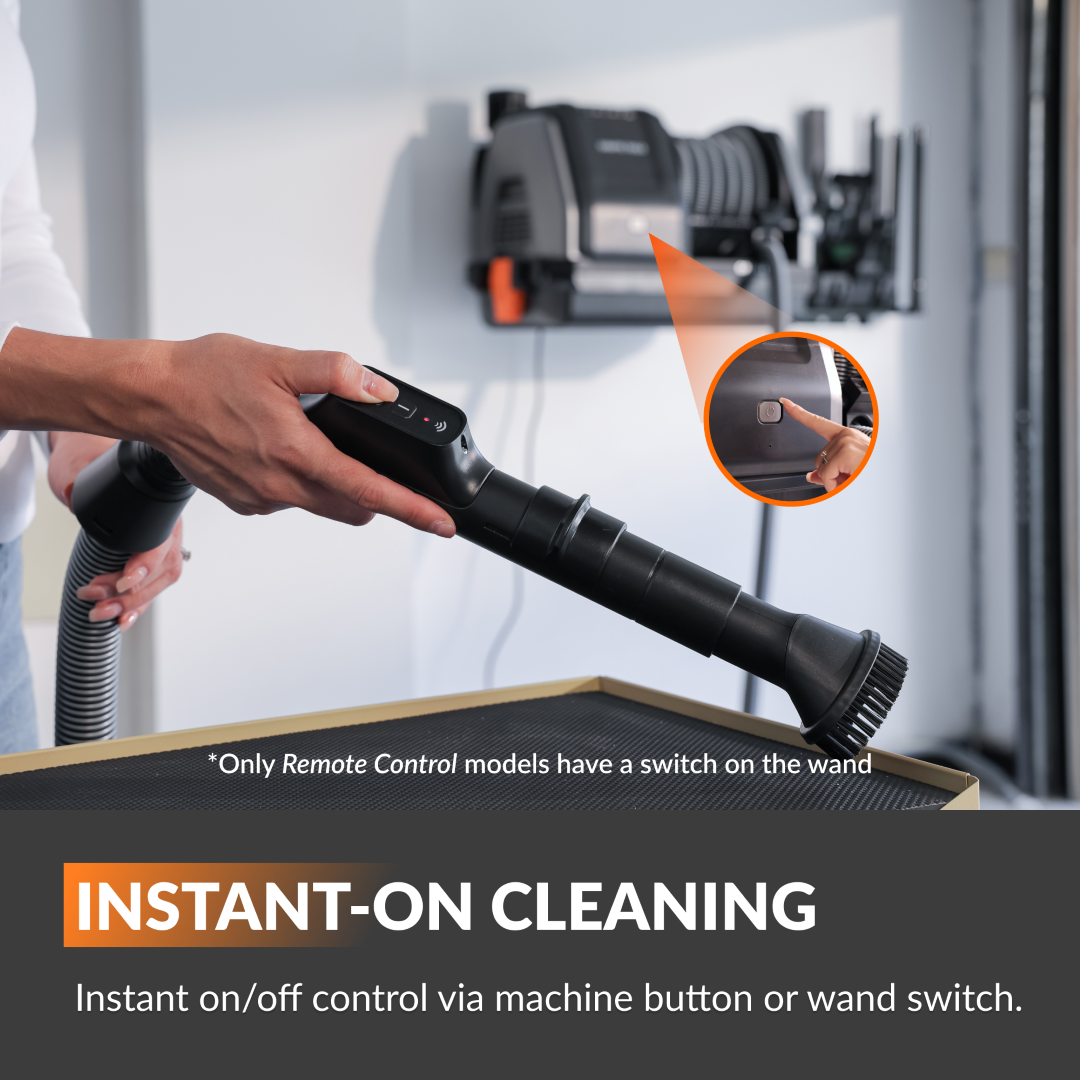 Giraffe Tools Retractable Vacuum Cleaner with 30ft hose. Wall-mounted design, wet & dry use, and auto retraction for effortless garage cleaning.