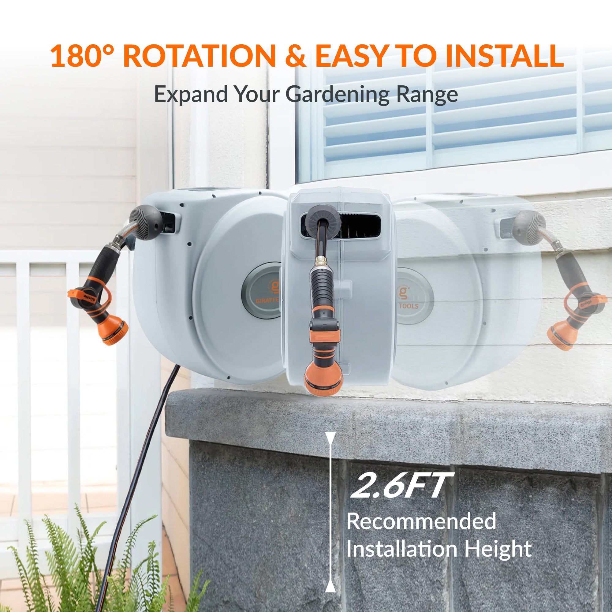 The auto-rewind system, hose locker and 9-mode hose nozzle makes the hose reel more convenient to use.