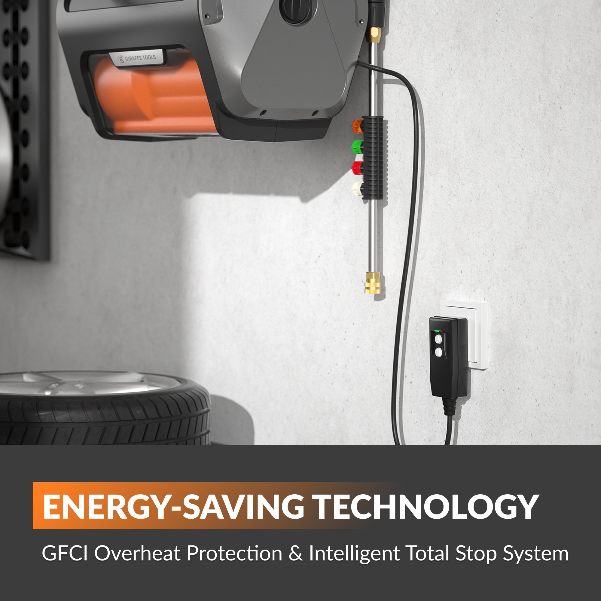 Discover the Giraffe Tools Grandfalls Electric Wall Mount Pressure Washer Pro with a durable 100ft retractable hose. Perfect for cleaning patios, cars