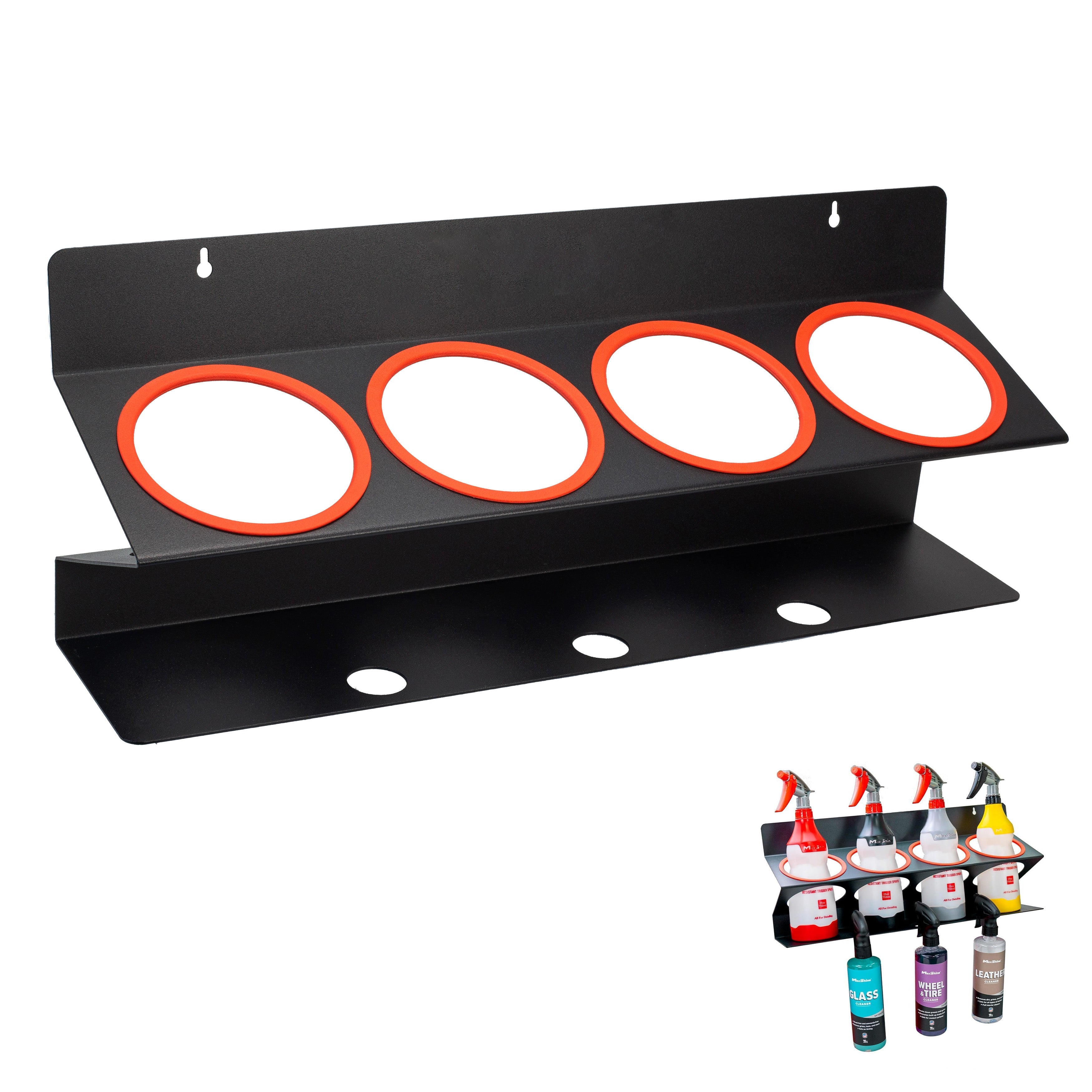 Spray Bottle Racks MaxShine Spray Bottle Racks stand above the rest. This detailing compound holder is an optimal organization solution for your 16oz, 32oz, or