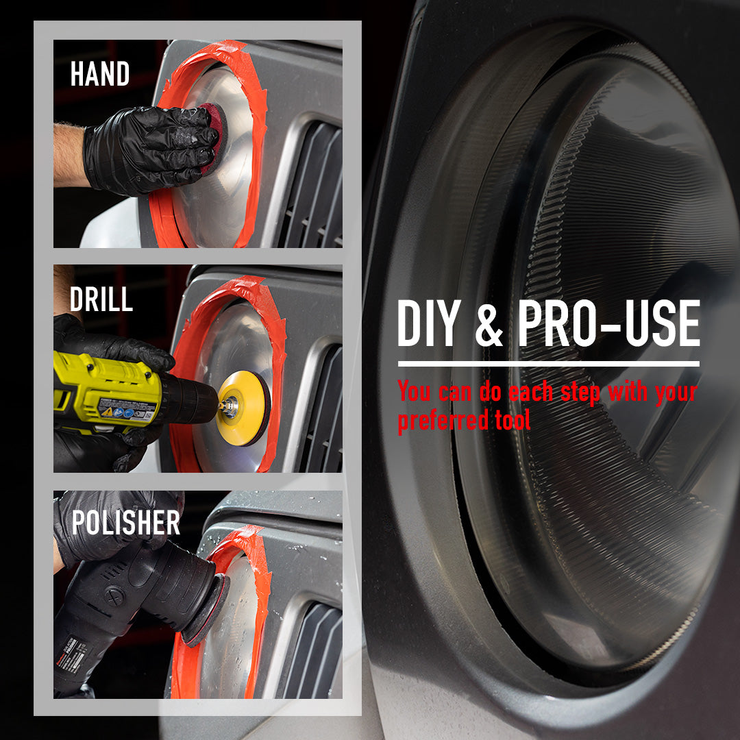 Headlight Restoration Kit Headlight Restoration Kit is a comprehensive solution designed to quickly and safely restore clarity to faded and yellowed plastic