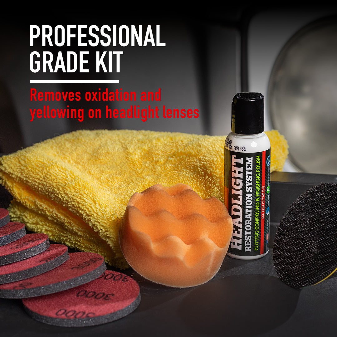 Headlight Restoration Kit Headlight Restoration Kit is a comprehensive solution designed to quickly and safely restore clarity to faded and yellowed plastic