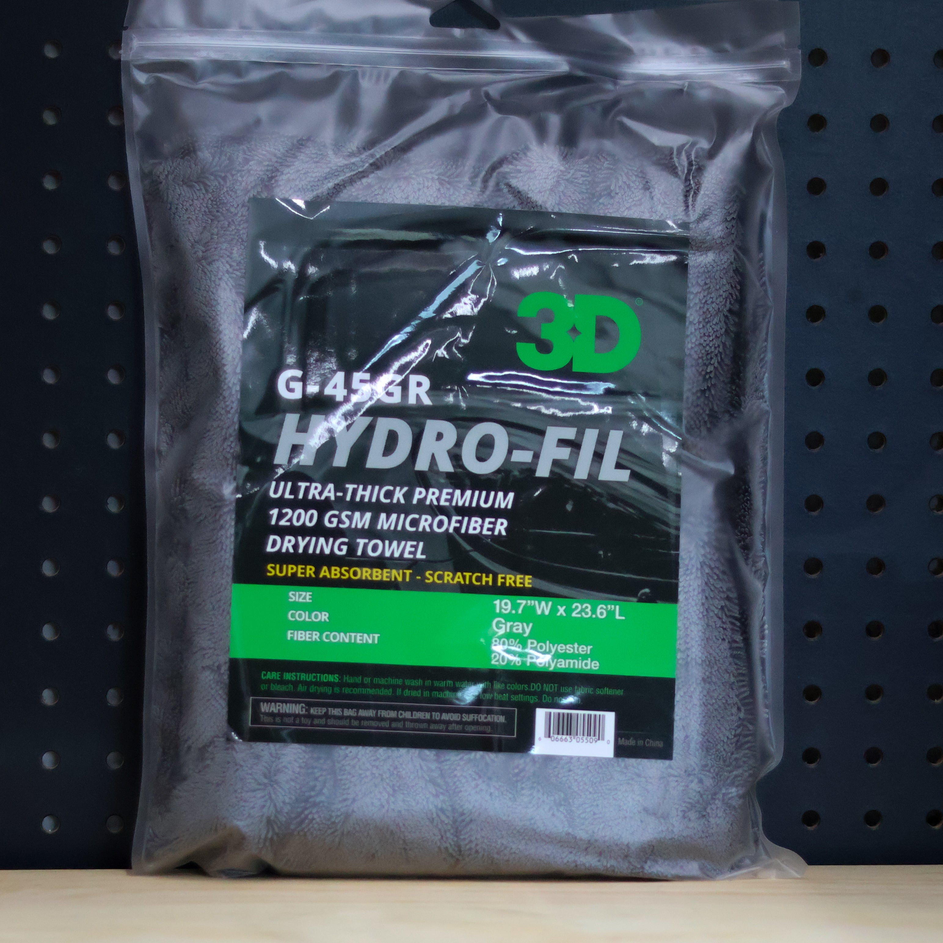 3D Car Care 3D Gray HYDRO-FIL Ultra-Thick 1200 GSM Premium Microfiber Towel 20X24 G-45GR - ultra-plush microfiber drying towel