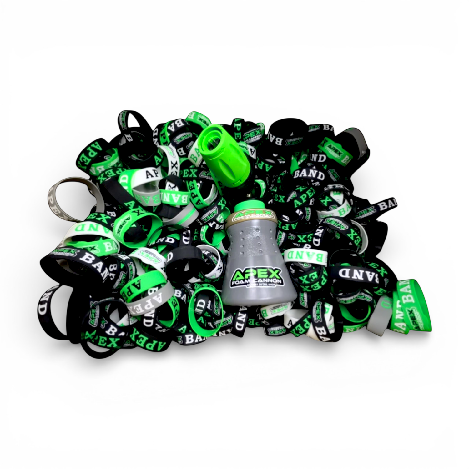 TDS Foam Cannon Apex producing thick snow foam on a black SUV with ApexBand grip band