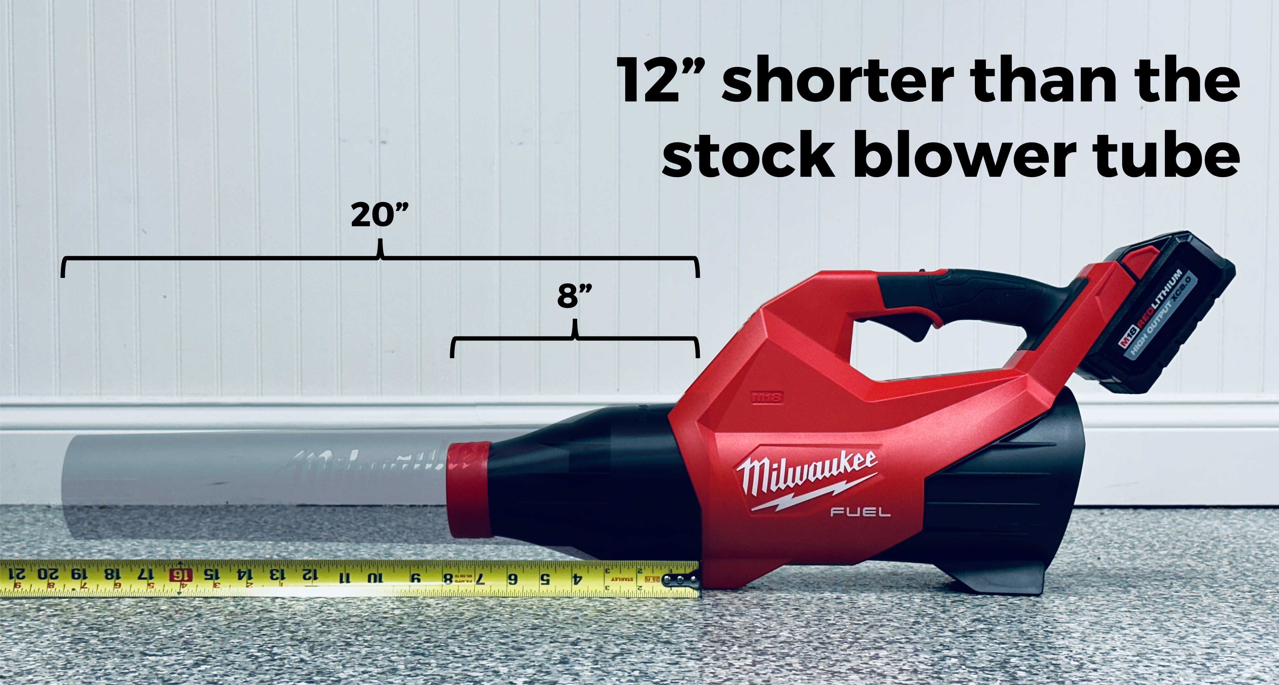 Stubby Nozzle Co. STUBBY® Car Drying Nozzle for Milwaukee M18 FUEL Gen III Single Battery Leaf Blower (3017-20) in use - professional detailing application