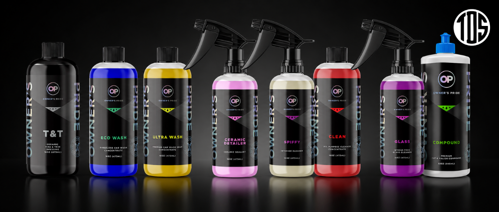 Row of various bottles with different colored caps on a black background