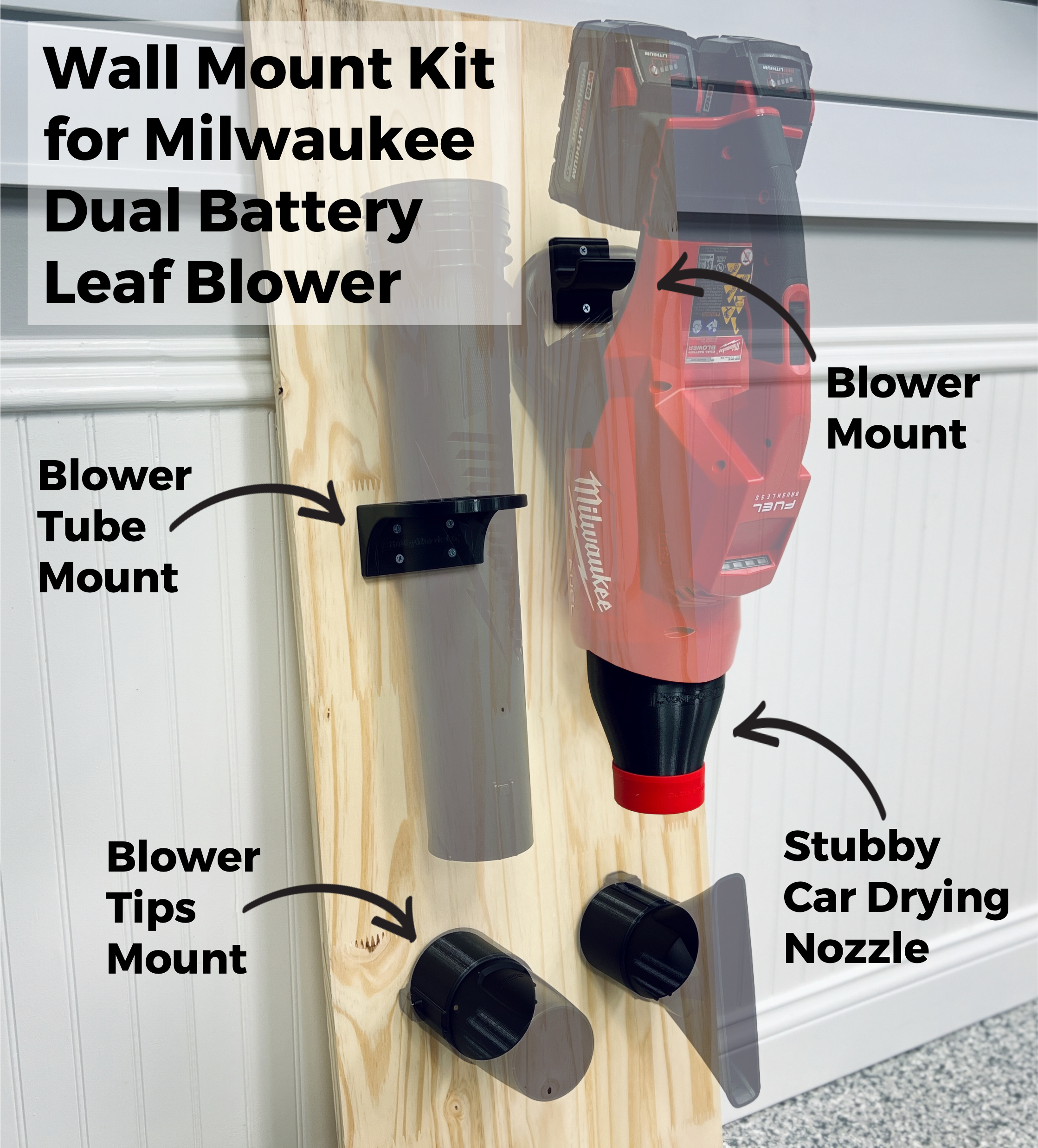 Stubby Nozzle Co. Wall Mount Kit for Milwaukee M18 FUEL Dual Battery Leaf Blower (2824-20) - car drying blower nozzle attachment
