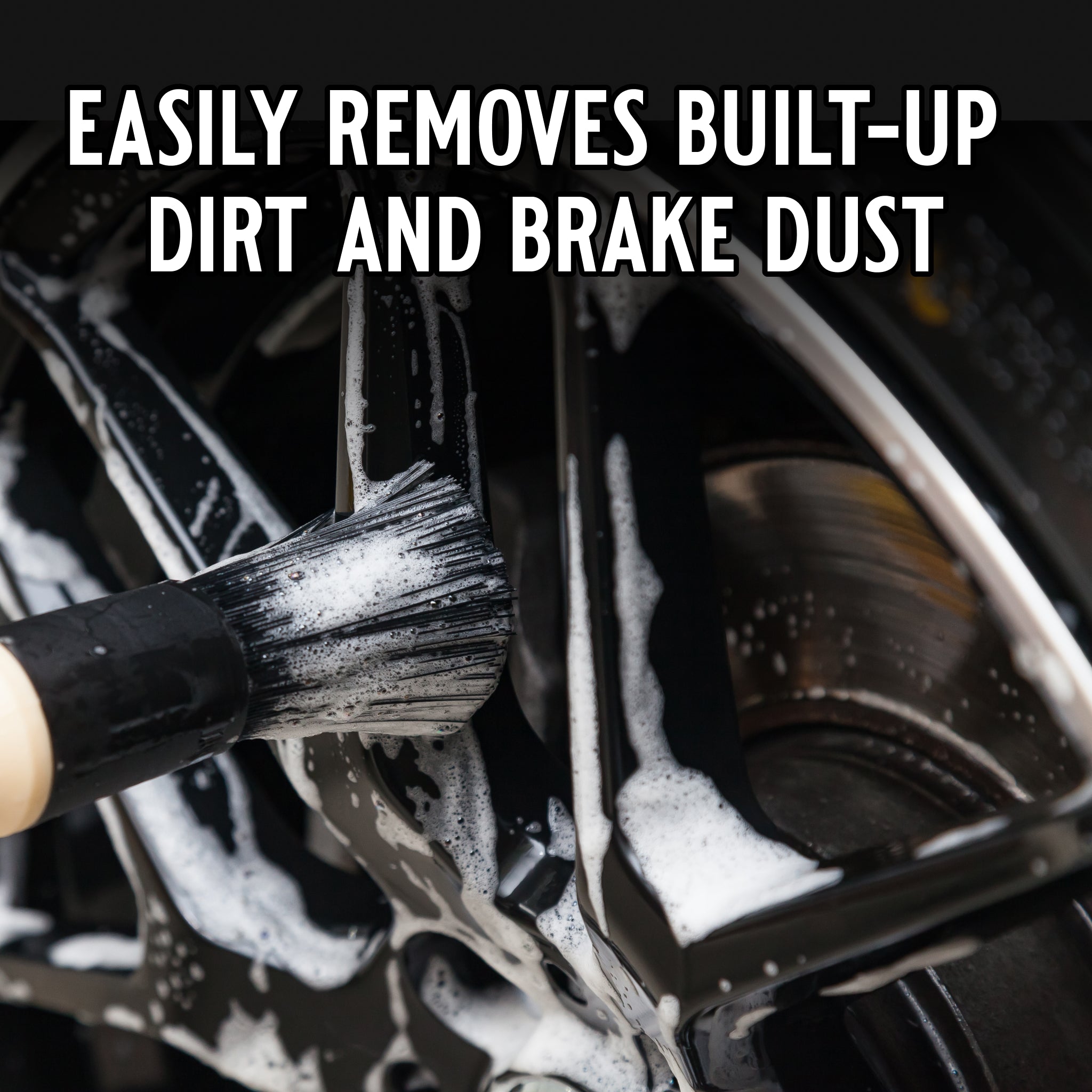 The Pit Crew Wheel Cleaner features PrecisionClean Technology™ , a powerful yet gentle formulation designed to break down and remove brake dust, grime, and tar