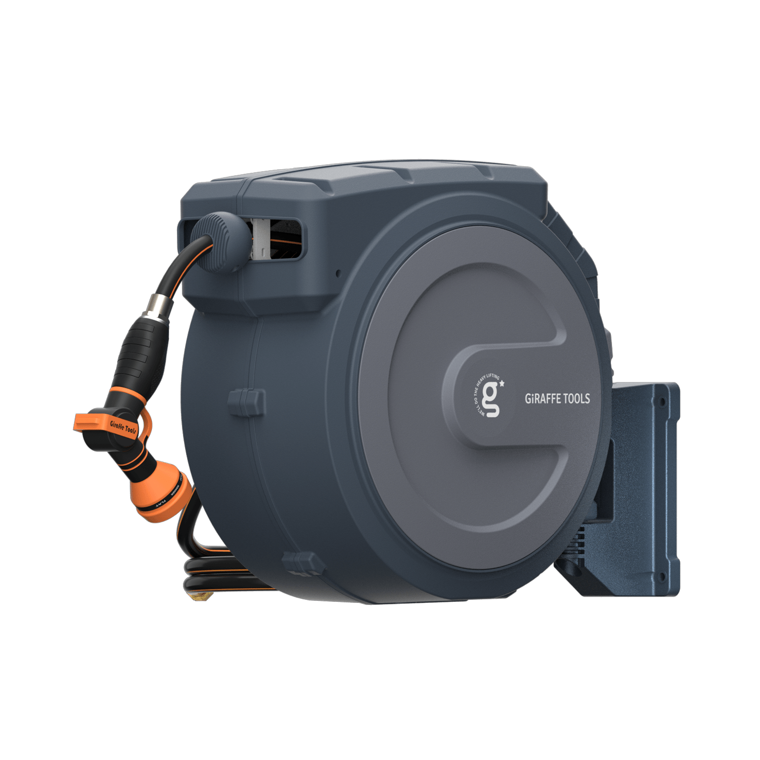 Giraffe Tools retractable garden hose reel delivers a one-stop watering solution—wall-mounted, auto-rewind, and adjustable for effortless use.