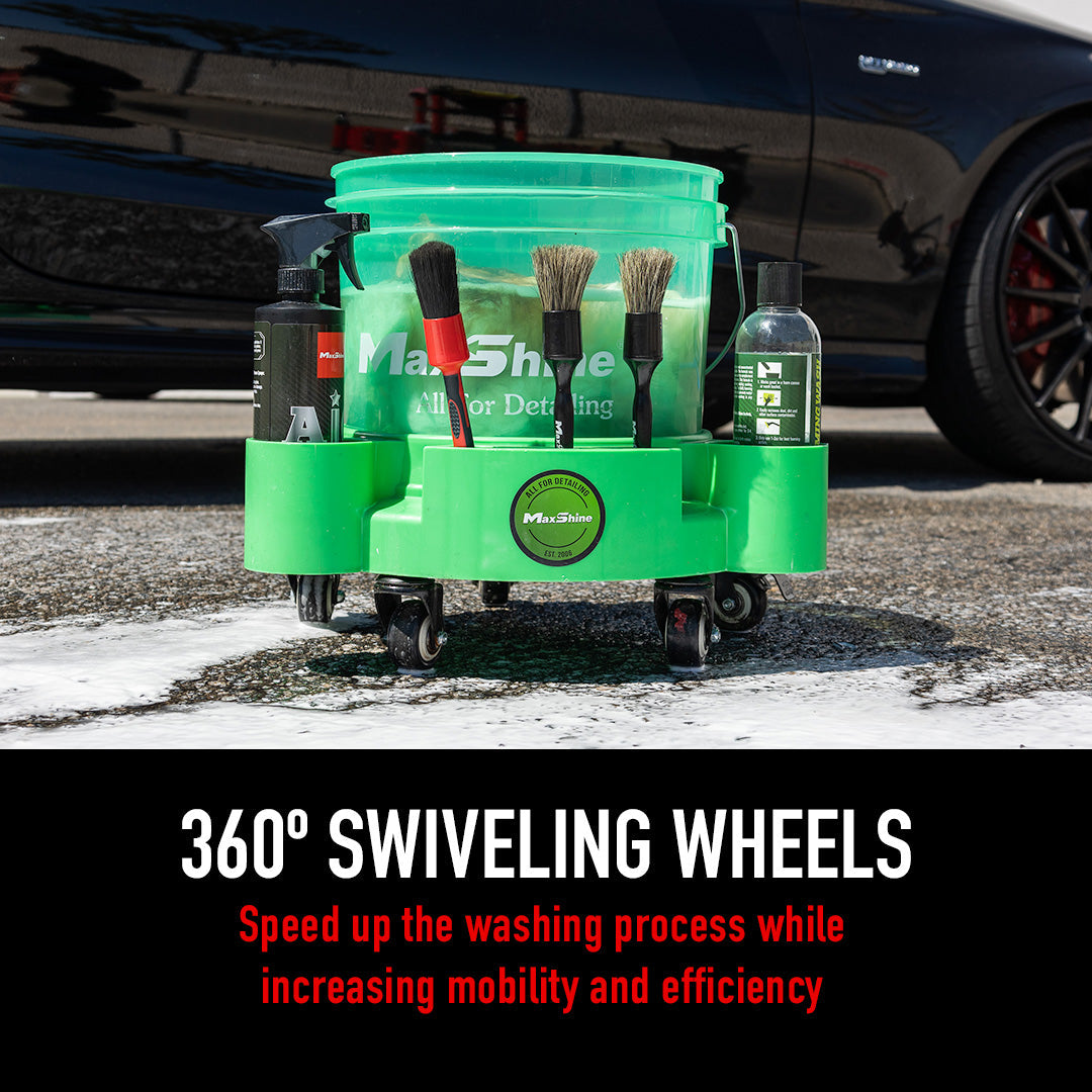Rolling Bucket Dolly The Rolling Bucket Dolly is your car washing hero. This handy caddy boasts 360-degree swivel wheels for effortless maneuvering, holding