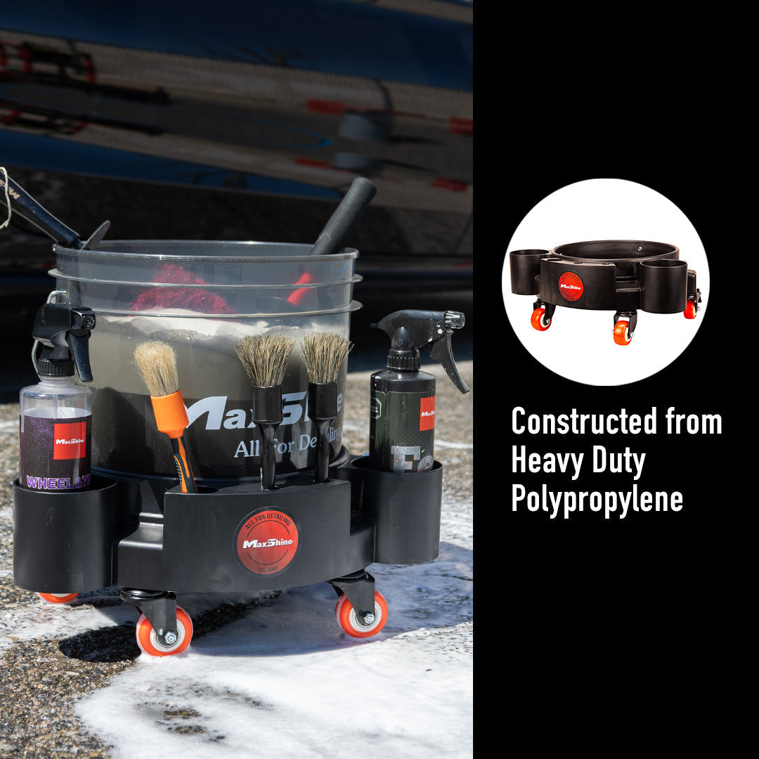 Rolling Bucket Dolly The Rolling Bucket Dolly is your car washing hero. This handy caddy boasts 360-degree swivel wheels for effortless maneuvering, holding