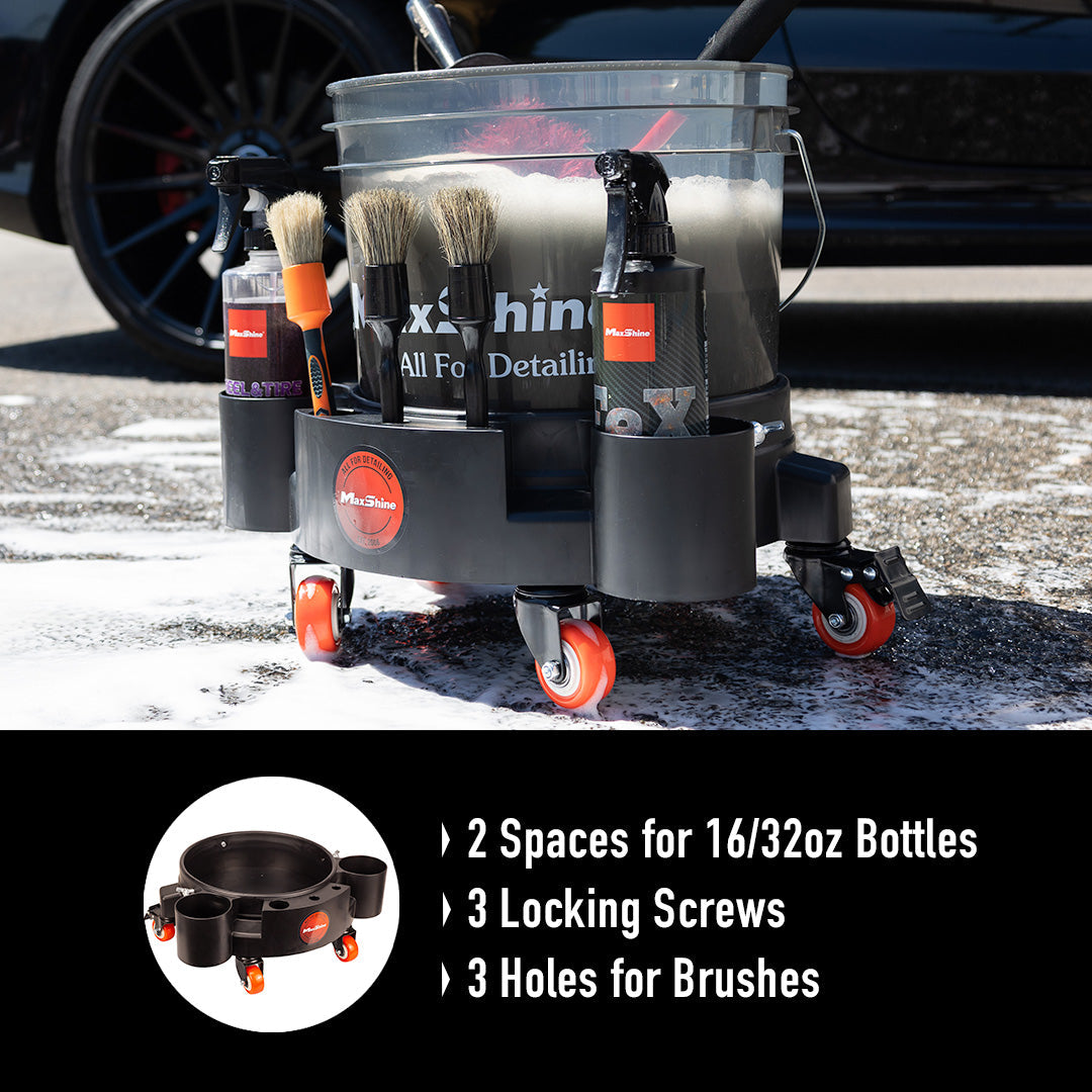 Rolling Bucket Dolly The Rolling Bucket Dolly is your car washing hero. This handy caddy boasts 360-degree swivel wheels for effortless maneuvering, holding
