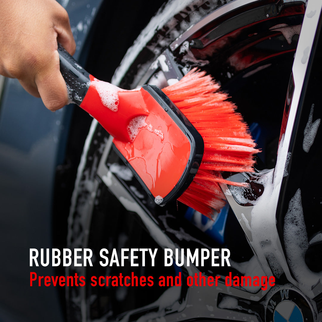 Rim Cleaning Brush - Ergonomic Design: Soft Grip, Safety Bumper, Easy Handle The rim cleaning brush, made of PET and PBT(light duty), produces the best result