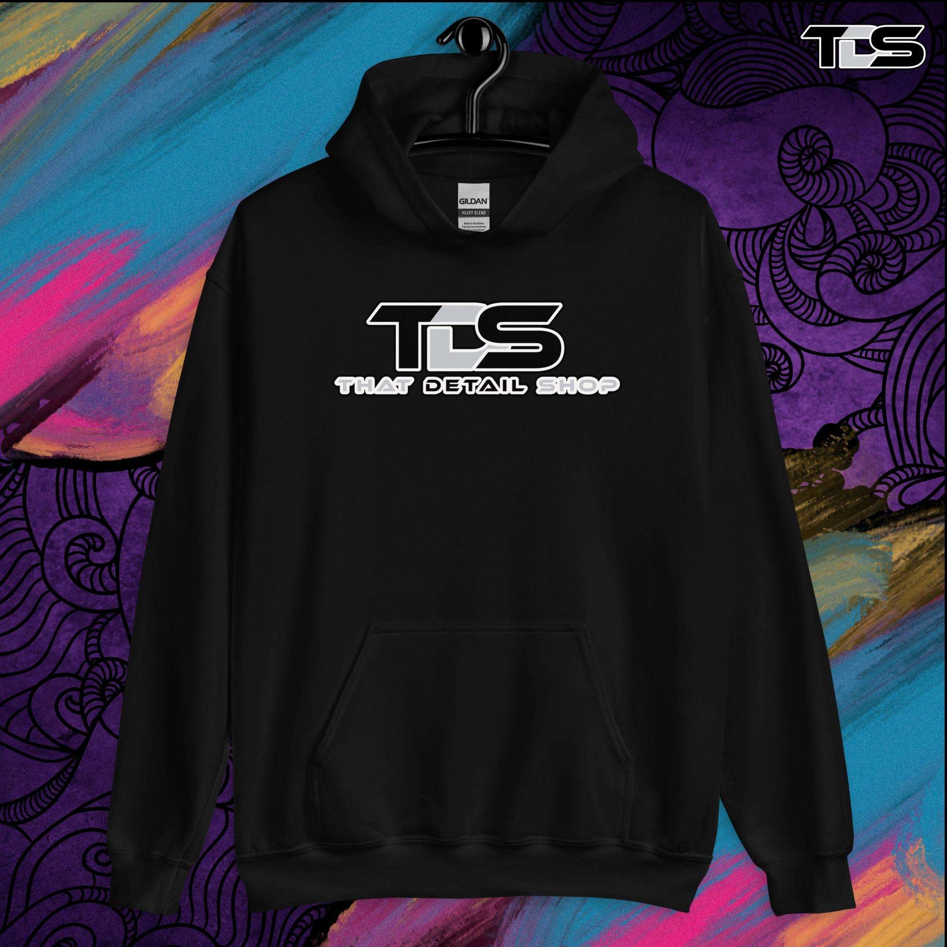 That Detail Shop Cozy Hoodie in Black Mock Up Image. The Best Detailing Cozy Hoodie for Auto Detailing. 
