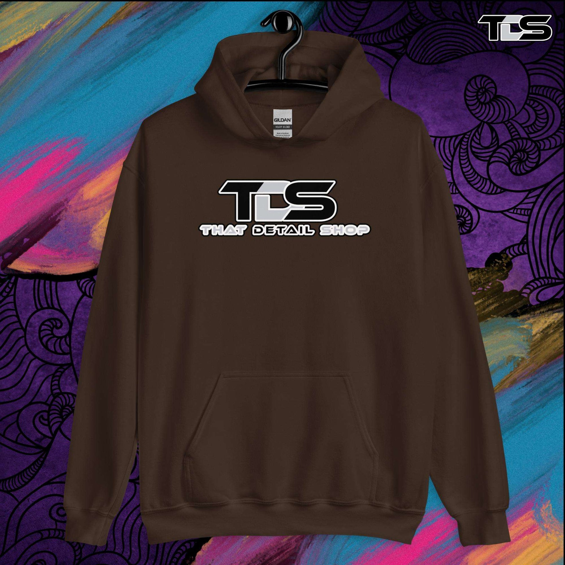 That Detail Shop Cozy Hoodie in Dark Chocolate Mock Up Image. The Best Detailing Cozy Hoodie for Auto Detailing. 