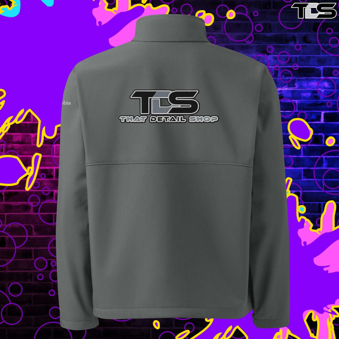 That Detail Shop Soft Shell Jacket in Graphite Mock Up Image. The Best Detailing Soft Shell Jacket for Auto Detailing. 