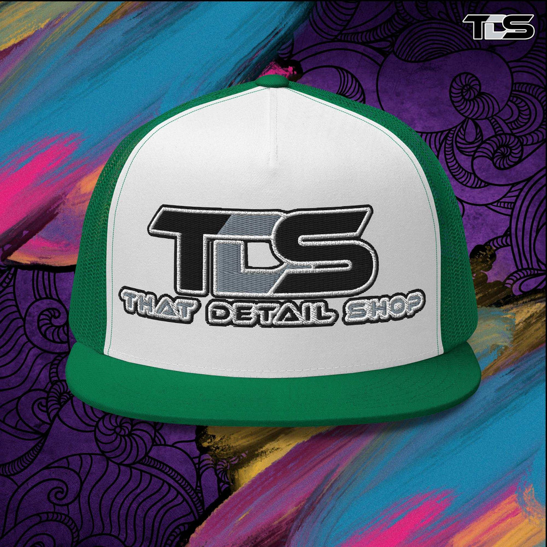 That Detail Shop Trucker Cap in Kelly Green and White Mock Up Image. The Best Detailing Hat for Auto Detailing. 
