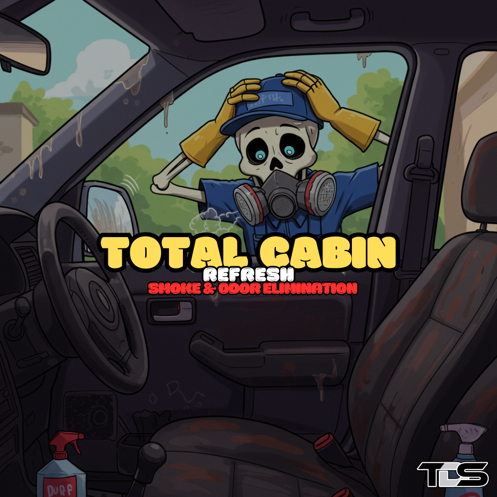 Clean and refreshed car interior with text reading Total Cabin Refresh – Smoke & Odor Elimination' offered by That Detail Shop