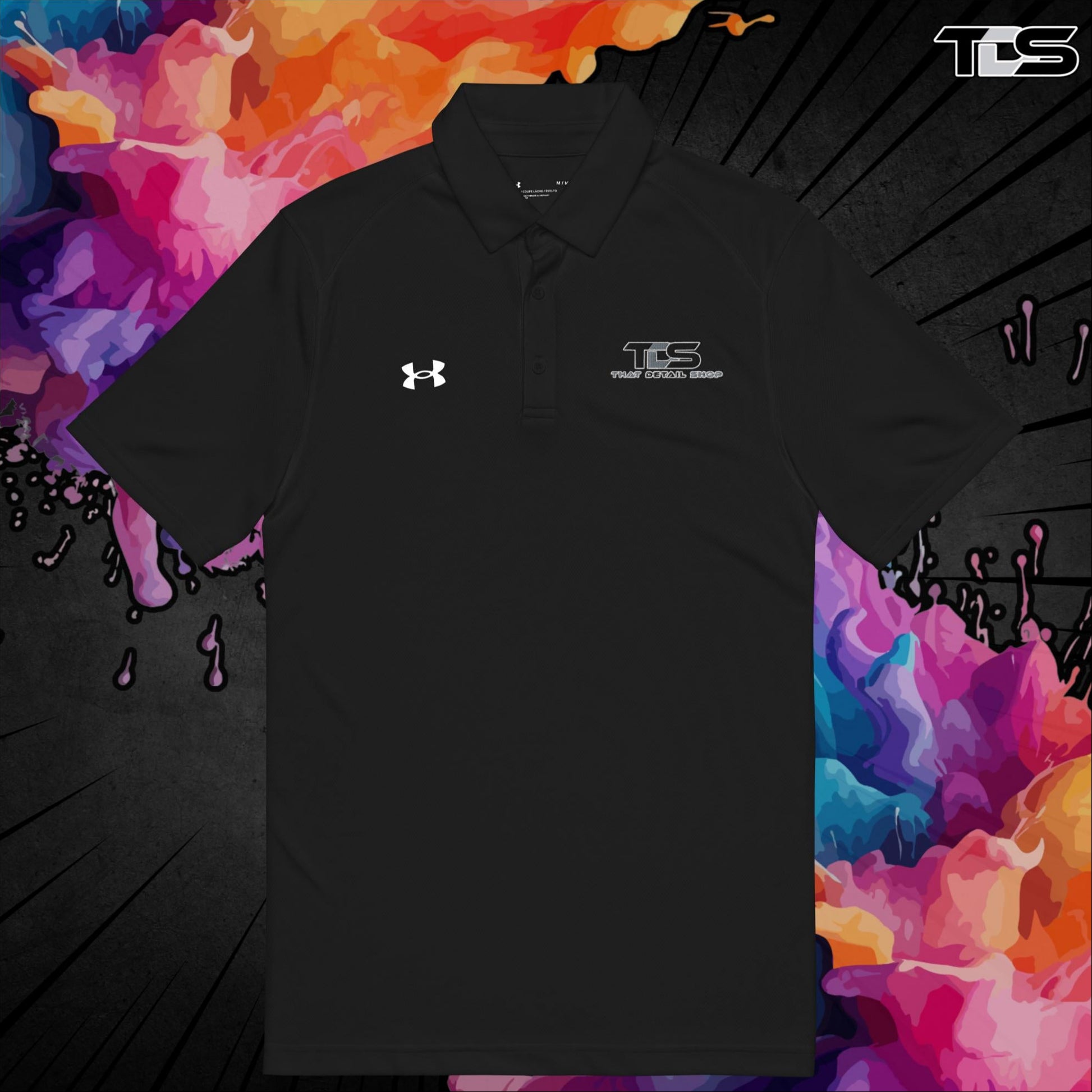Black That Detail Shop Under Armour Performance Polo. The Best Polo for Detailing Cars.