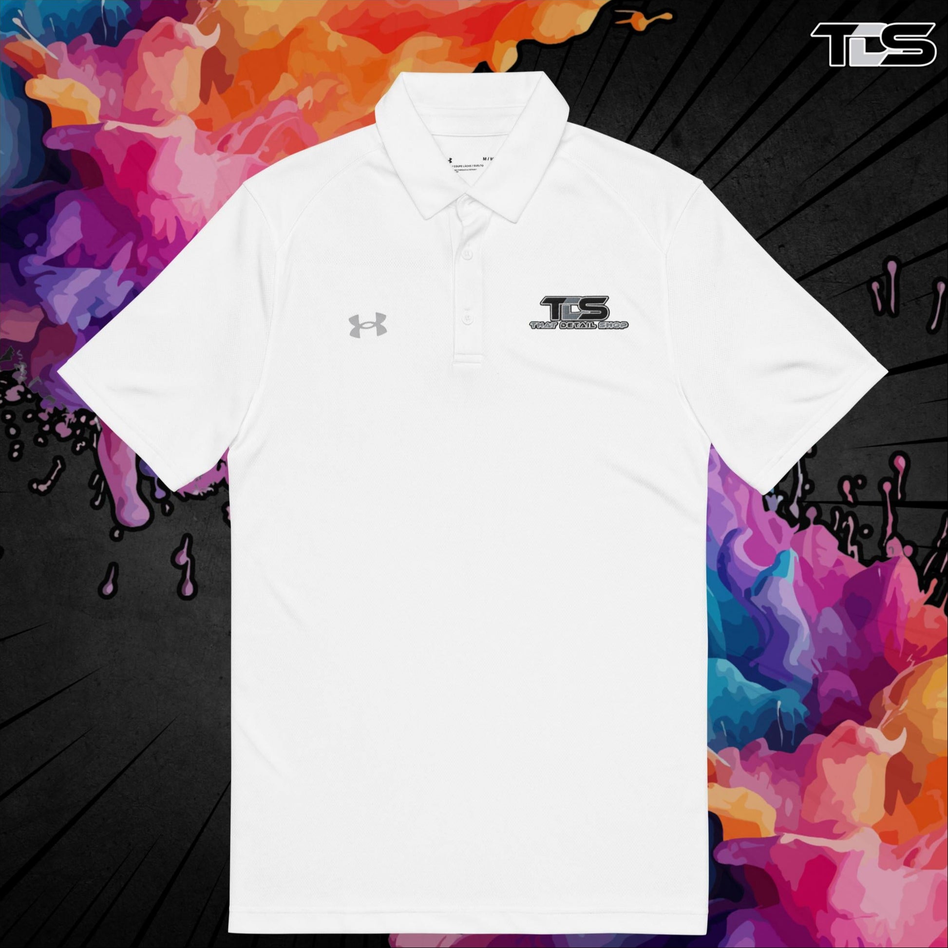 White That Detail Shop Under Armour Performance Polo. The Best Polo for Detailing Cars.