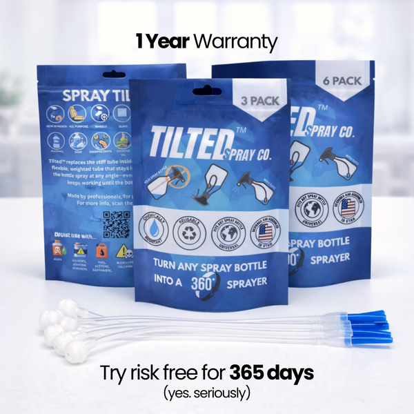 Tilted Spray Co. packaging with spray bottles on a white background
